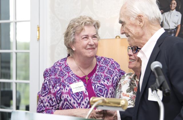 Joan Magnetti, RSCJ, thanking June Dolce and Jack Heffernan .